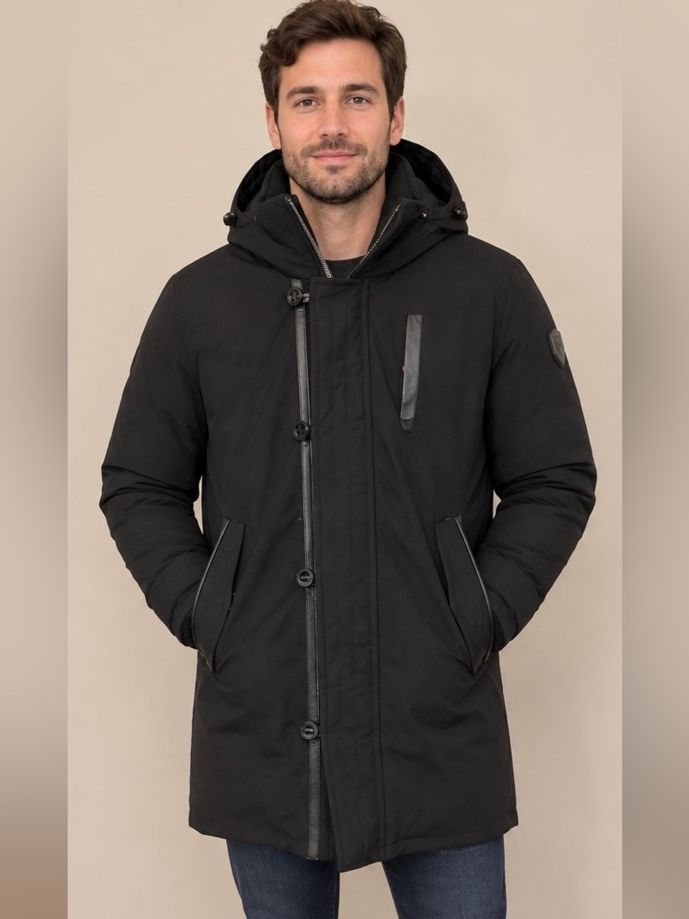 RUDSAK Men's Black Hooded Puffer Coat